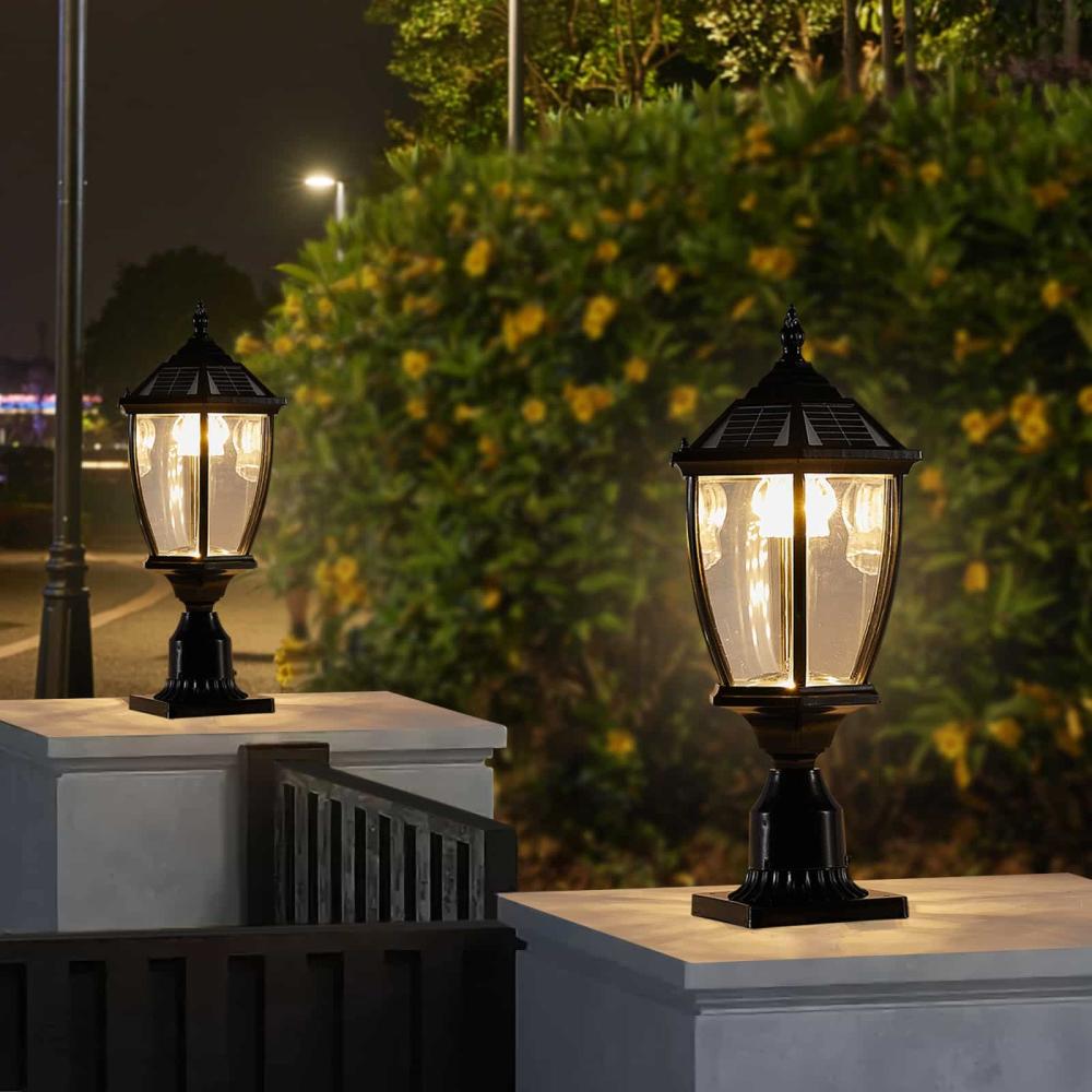 Landscape Lighting |   Landscape Solar Post Light, Outdoor Patio Solar Lamp with Remote Control, Cool and Warm Lights, LED Light Decor Black Landscape Lighting Black