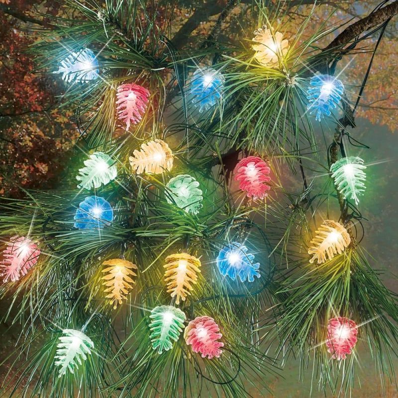 String Lights |   18-Foot Solar Powered Pinecone String Lights – 6.400 x 4.750 x 3.250 Multi, White Outdoor Lighting Multi, White