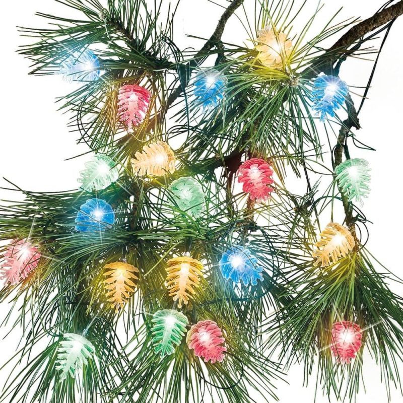 String Lights |   18-Foot Solar Powered Pinecone String Lights – 6.400 x 4.750 x 3.250 Multi, White Outdoor Lighting Multi, White