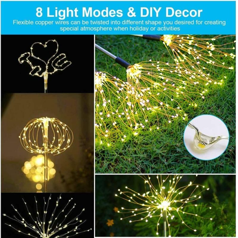 String Lights |   2Pcs Solar Firework Starburst Lights Multi, White Outdoor Lighting Multi, White