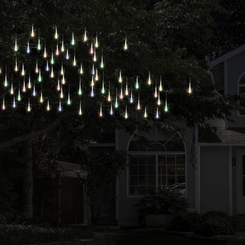 String Lights |   Tear Drop Outdoor LED String Lights- Set of 2, 30 Bulb Solar Power, 8 Modes, Rechargeable Battery by Pure Garden Multi, White Outdoor Lighting Multi, White